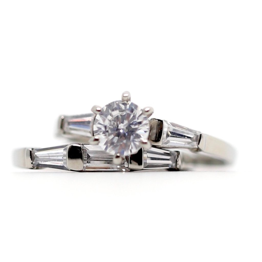 18k Gold Dipped White Topaz Baguettes Tiffany Styl